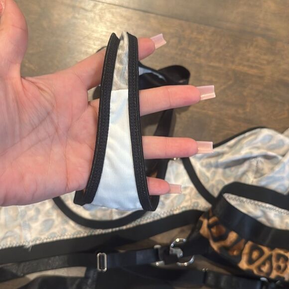 Lingerie with Garter Set High Waist Bra And Panty High Leopard Print Strappy Set - Picture 14 of 14